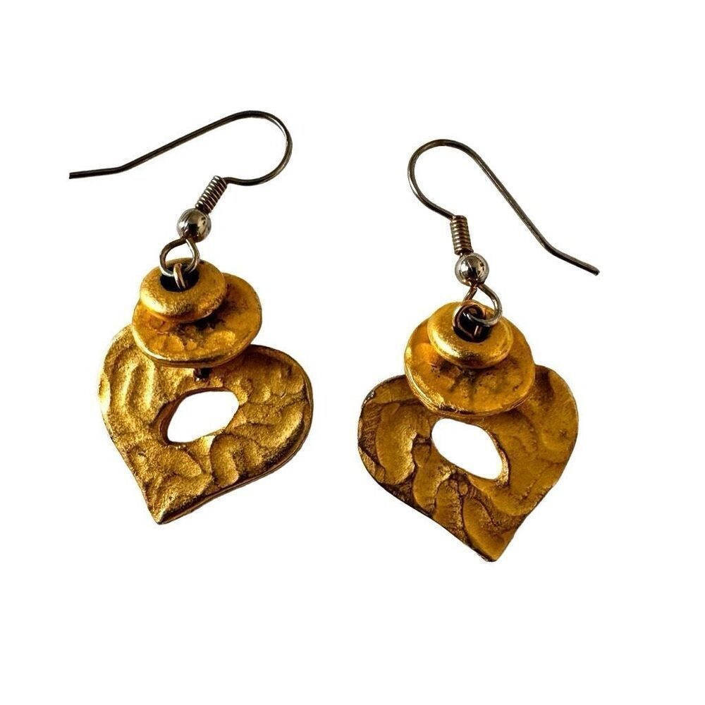 Gold tone heart drop earrings
